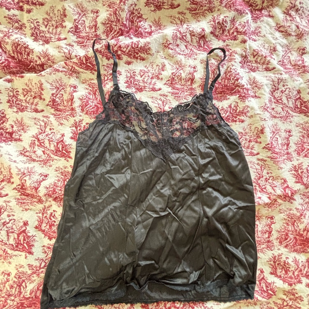 Vintage Made in USA y2k style ANTRON III Nylon Black Lace lingerie camisole top!